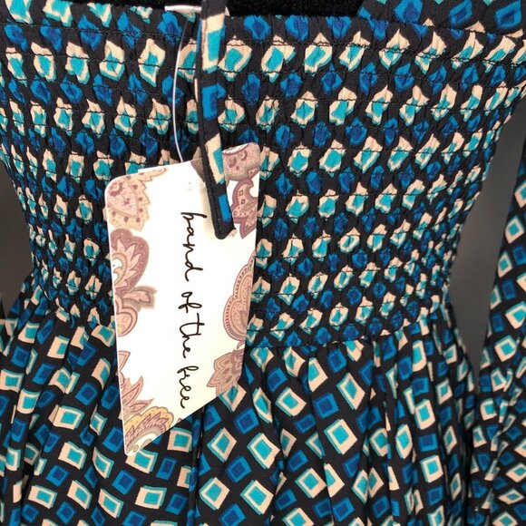 Band Of The Free Womens Dress XS‎ Green Teal Genevieve Mini Smocked NWT - Picture 8 of 8